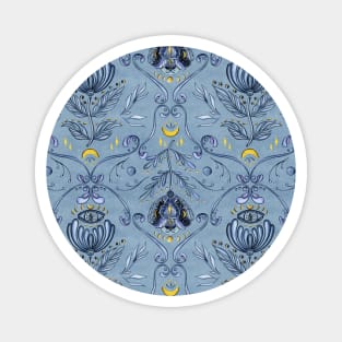 Damask Pattern of Folk Flowers on Deep Blue Magnet